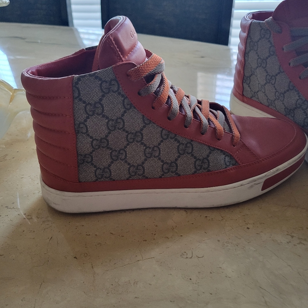 Men Gucci High Top Sneakers Orange/Beige size 71/2